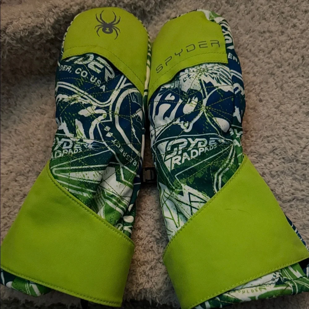 Spyder Lime Green and Navy Graphic Mittens